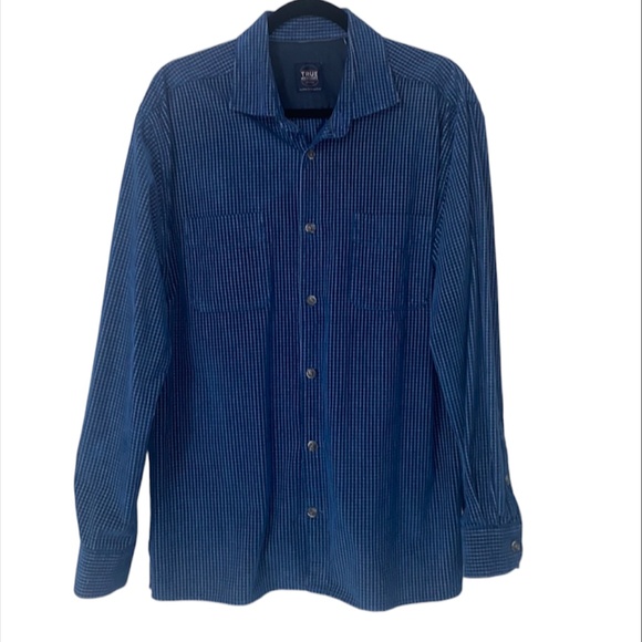 True Measure of A Man Blue Button Up Micro Corduroy Long Sleeve Shirt Size L - Picture 1 of 10